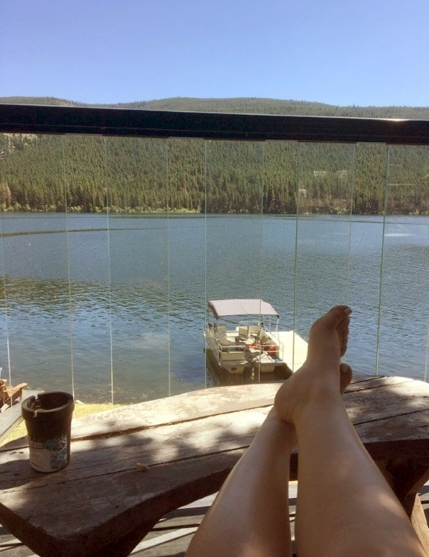photo of relaxing at Loon Lake BC